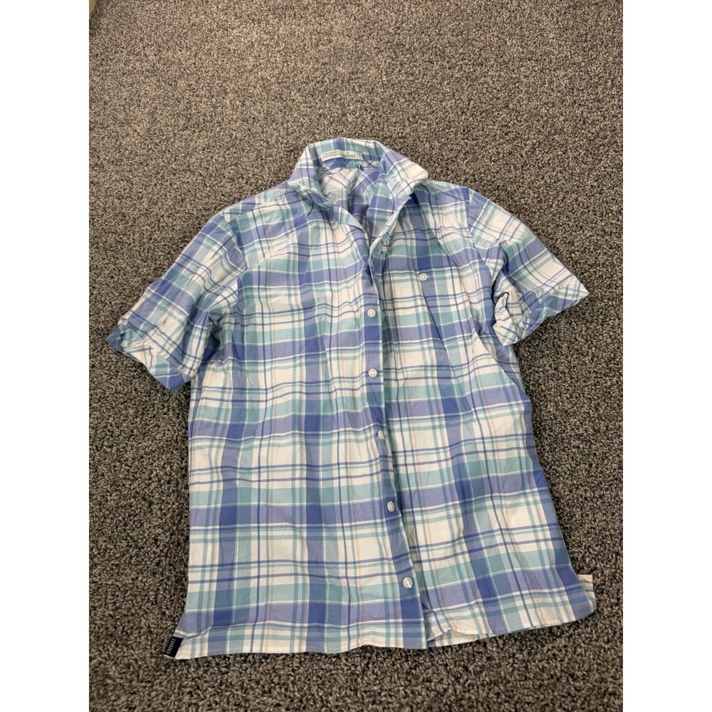 Criquet Short Sleeve Button Down Shirt Men's Size Medium Blue Striped